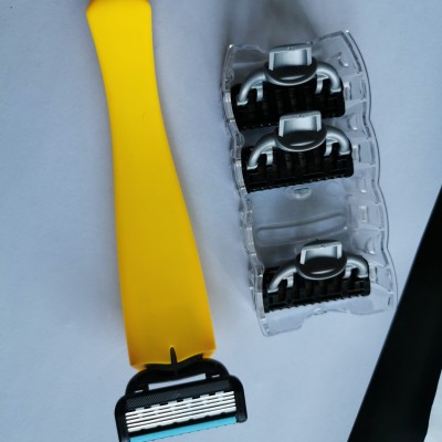 Disposable razor with 5+1 blades.  change head razor design